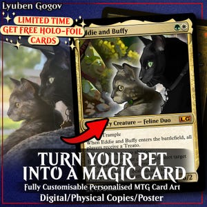 MTG Magic The Gathering personalizado 18 x cartões artesanais personalizados 2,5x3,5" ilustração arte encomendada, ideia de presente aniversário animais de estimação família gatos