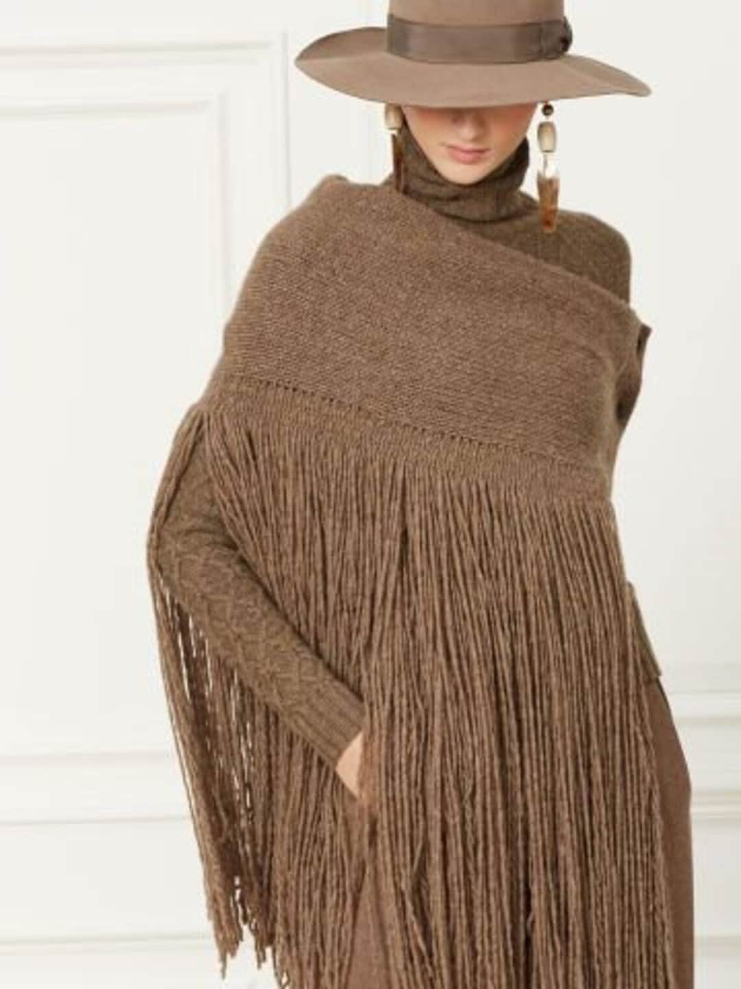 Generischer Alpenfaser-Poncho Mit Schlaufe – Vielseitiger Langer Strick-Poncho Für Damen, Vorne Offen, Leicht & Wärmend Für Frühling, Herbst & Winter