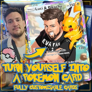 Carte personnalisée Pokemon x12, portrait d'animaux de compagnie de la famille des monstres Pokemon, devenir un Pokémon, anniversaire, cadeau pour les couples, idée fête des pères pour animaux de compagnie
