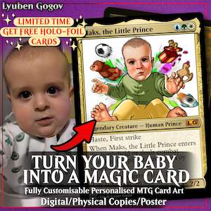 Ilustración personalizada de Magic The Gathering, 18 cartas estilo MTG REALISTIC + archivo digital, tarjeta de 2,5 x 3,5 pulgadas, ideal para regalar en el Día del Padre.