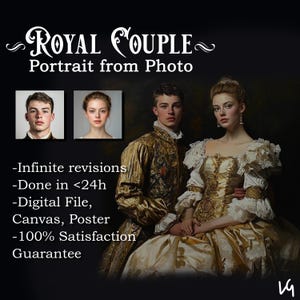 Personalisiertes König Königin Fantasy Portrait Geschenk Leinwand Poster, Individuelles Königspaar Portrait vom Foto, Königliches Portrait vom Bild für Paar