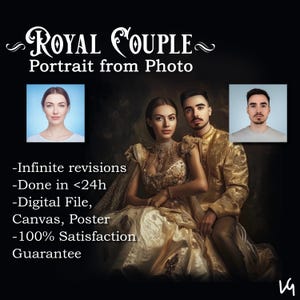 Ritratto di coppia reale personalizzato da foto, ritratto fantasy personalizzato di re e regina, poster su tela, ritratto di Maharaja da foto