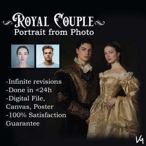 Retrato de pareja real personalizado a partir de una foto, póster de lienzo de regalo con retrato de fantasía de rey y reina personalizado, retrato real a partir de una foto para pareja