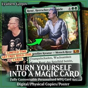 Carte personalizzate fatte a mano x18 MTG Magic The Gathering 2,5x3,5" commissione artistica di illustrazioni, idea regalo per la festa del papà, anniversario, animale domestico