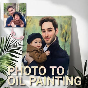 Dessin de famille personnalisé à partir d'une photo peinture à l'huile Illustration commémorative personnalisée du souvenir fête des pères sur affiche enfants aimés sur toile cadeau