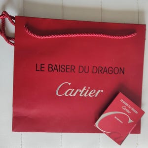 Cartier Red Crisp Small Shopping Bag with Fabric Handle and Le baiser du Dragon perfume vials Rare, Vintage, Collectible, **Discontinued!*** image 2