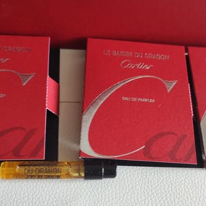 Cartier Red Crisp Small Shopping Bag with Fabric Handle and Le baiser du Dragon perfume vials Rare, Vintage, Collectible, **Discontinued!*** image 9