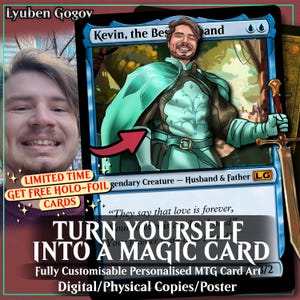MTG Magic The Gathering Custom 18 x Carta personalizzata fatta a mano 2,5x3,5" illustrazione commissione artistica, regalo di Natale anniversario animali domestici famiglia