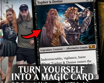 MTG Magic The Gathering Custom 18 x Personalized Handmade card 2.5x3.5" illustration art commission, Christmas anniversary pets familly gift