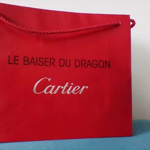 Cartier Red Crisp Small Shopping Bag with Fabric Handle and Le baiser du Dragon perfume vials Rare, Vintage, Collectible, **Discontinued!*** image 8
