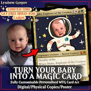 MTG Custom Cards x9, Magic The Gathering ilustracja artystyczna, zamówienie 2.5x3.5" urodziny dziecko rocznica zwierzęta rodzina dzień ojca pomysł na prezent