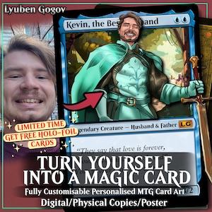 MTG Magic The Gathering Custom 18 cartes faites main personnalisées 2,5 x 3,5 po., commande d'art, fête des pères, cadeau d'anniversaire de famille