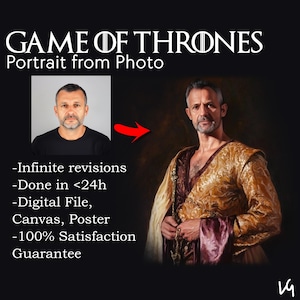 Retrato personalizado de Juego de Tronos a partir de una foto, regalo de retrato de fantasía personalizado, póster de lienzo, retrato a partir de una imagen, idea para el Día del Padre, él y ella.