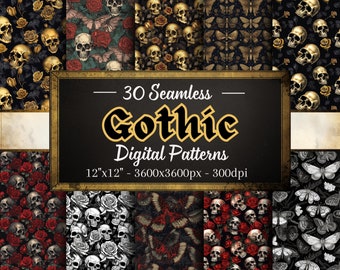 Gothic Patterns, 30 Gothic Themed Seamless Digital Papers, Instant Download, Personal & Commercial Use, Print on Demand Friendly