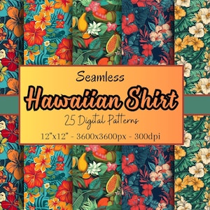 Modèles sans couture de chemise hawaïenne, 25 feuilles numériques de motifs floraux de chemise hawaïenne, scrapbooking, conception de vêtements, décoration et plus encore !