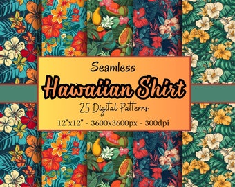 Hawaiian Shirt Seamless Patterns, 25 Digital Papers of Hawaiian Shirt Floral Patterns, Scrapbooking, Clothing Design, Decoration & More!