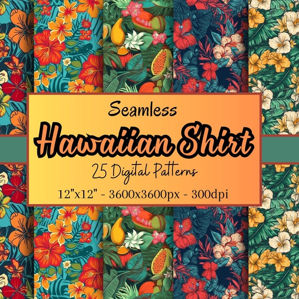 Hawaiian Shirt Seamless Patterns, 25 Digital Papers of Hawaiian Shirt Floral Patterns, Scrapbooking, Clothing Design, Decoration & More!