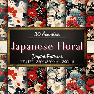 Patrones florales japoneses sin costuras, 30 papeles digitales japoneses, patrones florales, descarga instantánea, uso personal y comercial, impresión a pedido
