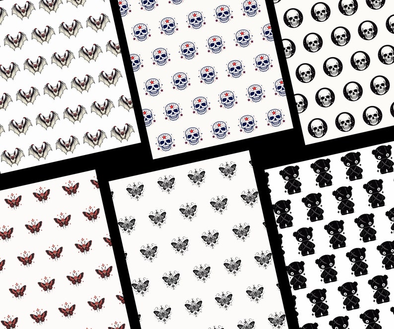 Gochie Print Gothic Chibi Patterns, 20 Creepy and Cute Seamless Digital Papers ...