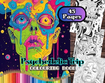 Psychedelic Colouring Book, 45 Trippy Psychedelic Colouring Pages, Adults & Teens, Instant Download, Digital Download Colouring Book