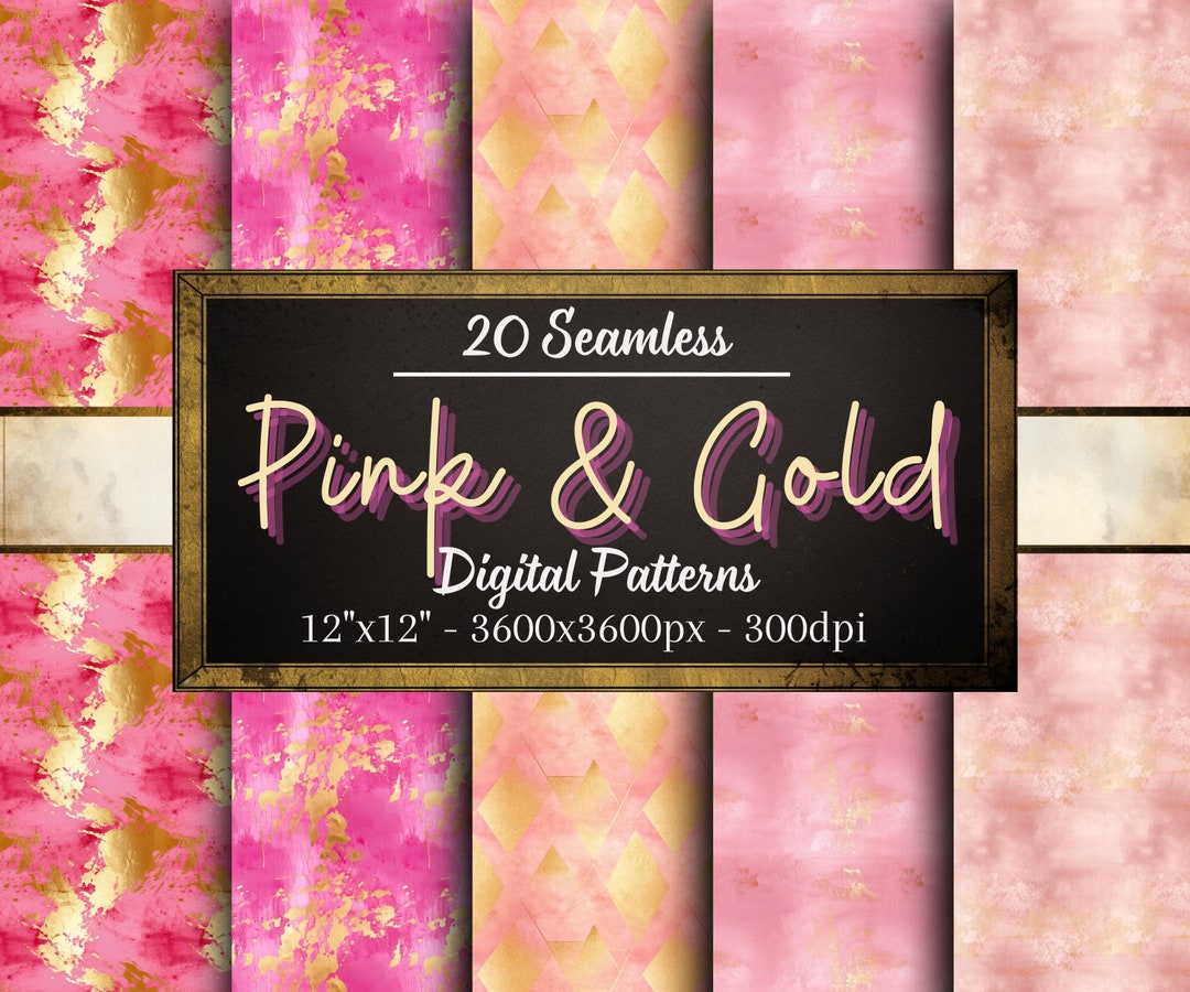 Pink and Gold Patterns, 20 Textured Pink and Gold Seamless Digital ...