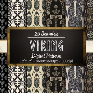Padrões sem costura Viking, 25 papéis digitais Viking e nórdicos, padrões Viking, download instantâneo, uso pessoal e comercial, impressão sob demanda