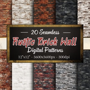 Rustic Brick Patterns, 20 Seamless Digital Papers of Brick Patterns, Instant Download, Personal & Commercial Use, Print on Demand Friendly