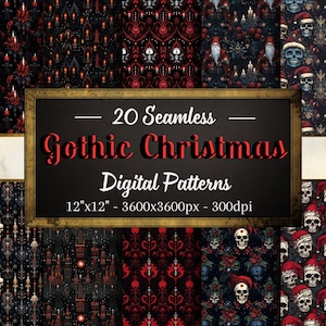 Gothic Weihnachten Muster, 20 festliche Gothic nahtlose digitale Papiere, sofortiger Download, persönliche und kommerzielle Nutzung, Print on Demand freundlich