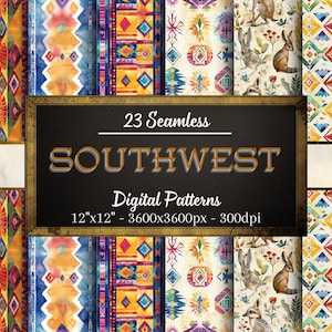 Southwest Patterns, 23 Western Themed Seamless Digital Papers, Aztec Patterns, Instant Download, Personal & Commercial Use, Print on Demand