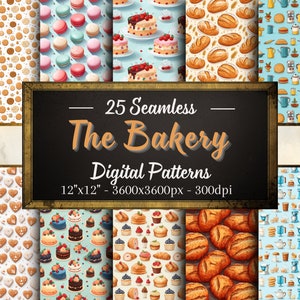 Bakery Patterns, 25 Pastry and Baking Seamless Digital Papers, Instant Download, Personal & Commercial Use, Print on Demand Friendly