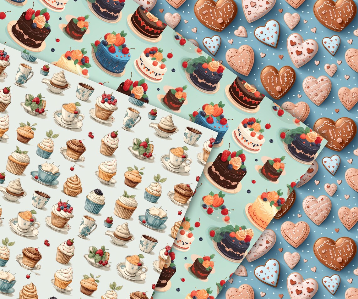 Bakery Patterns, 25 Pastry and Baking Seamless Digital Papers, Instant ...