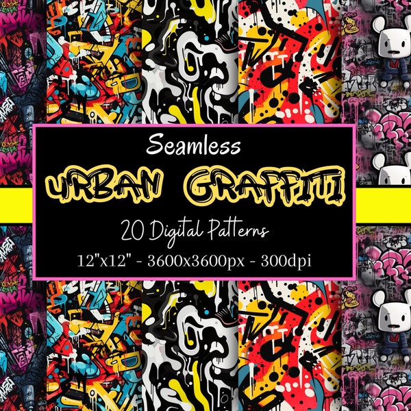 Graffiti Patterns, 20 Seamless Digital Papers of Urban Art Patterns for Scrapbooking, Clothing, Skateboards, Print on Demand and More!