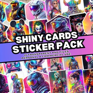Paquete de pegatinas de cartas brillantes, 45 pegatinas de jugador, pegatinas brillantes, pegatinas de fantasía, uso personal y comercial, compatible con impresión bajo demanda