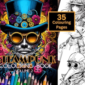 Steampunk Colouring Book, 35 Printable Colouring Pages, Steampunk Colouring Book for Adults and Teens, Instant Download PDF Colouring Pages