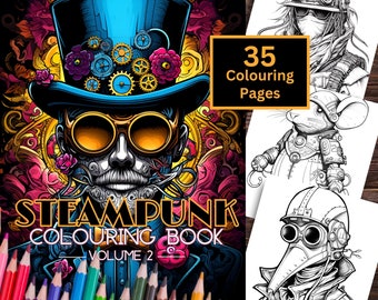 Steampunk Colouring Book, 35 Printable Colouring Pages, Steampunk Colouring Book for Adults and Teens, Instant Download PDF Colouring Pages