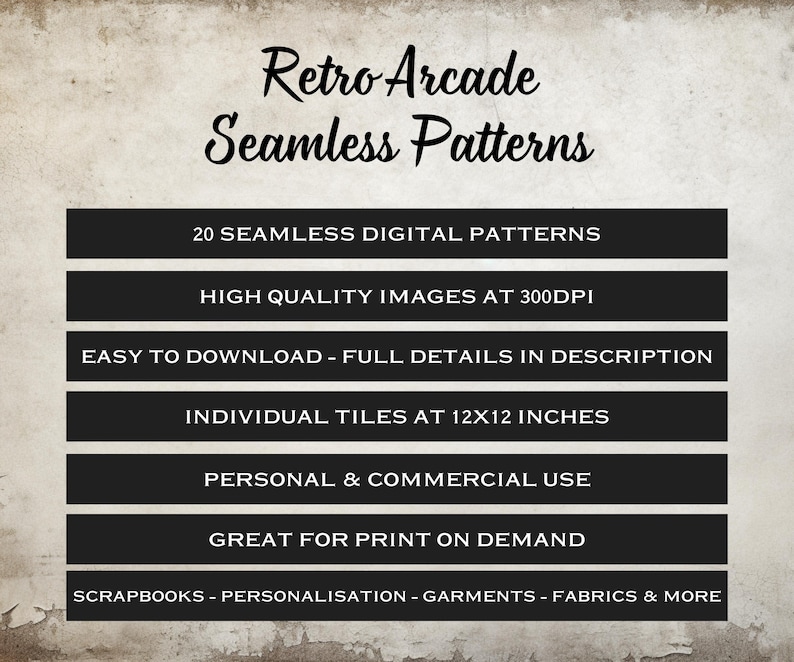 Retro Arcade Patterns, 20 Seamless Digital Papers, Classic Arcade ...