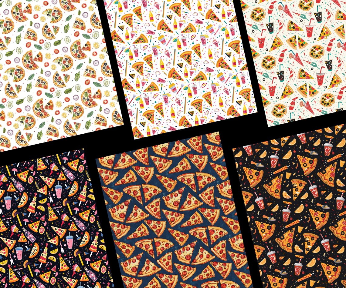 Pizza Party Seamless Patterns, 30 Pizza Themed Digital Papers, Instant ...