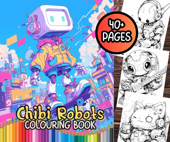 Chibi Robots Colouring Book, 40+ Chibi Robot Colouring Pages, Adults & Teens, Digital Download Colouring Book, Instant Download, PDF Files