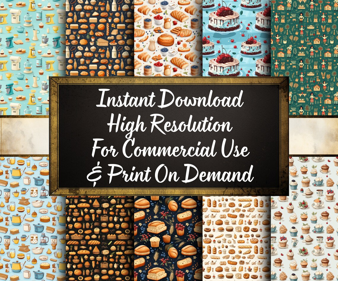 Bakery Patterns, 25 Pastry and Baking Seamless Digital Papers, Instant ...