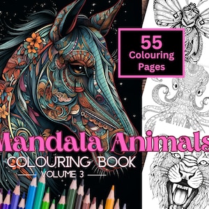 Mandala Animals Colouring Book, 55 Printable Colouring Pages, Animal Mandalas, Instant Download PDF Colouring Book, Adults & Teens Colouring