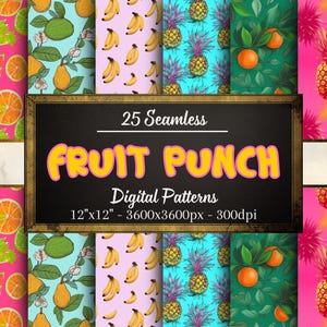 Obst Nahtlose Muster, 25 Obst Digital Papiere, Tropische Früchte Muster, Sofortiger Download, persönliche und kommerzielle Nutzung, Print on Demand
