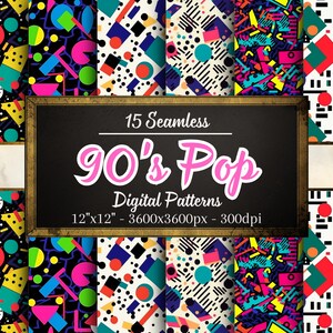 Motifs des années 90, 15 papiers numériques sans couture de motifs classiques des années 90 pour le scrapbooking, les vêtements, le papier artisanal, l'impression à la demande et plus encore !