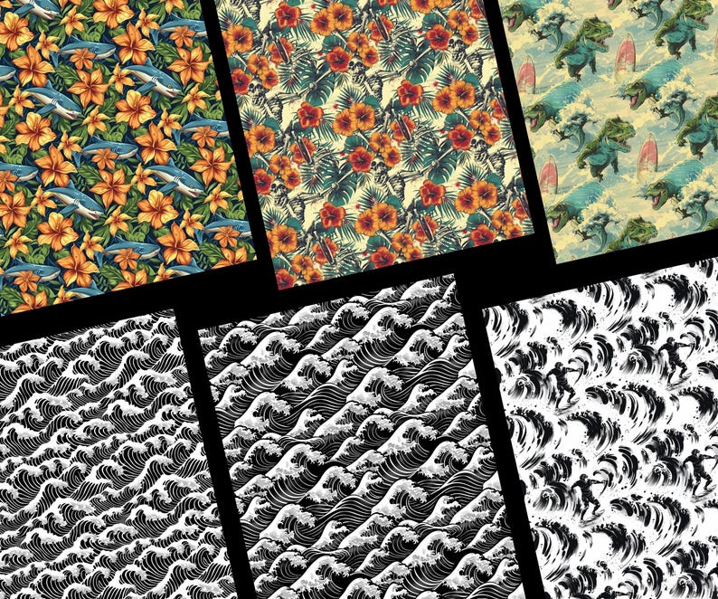 Surf Wave Patterns Surf's up Seamless Patterns, 25 Surfer Themed Digital Papers, Beach ...