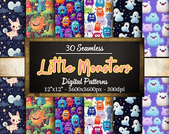 Modèles sans couture petits monstres, 30 papiers numériques monstres amusants, travaux manuels pour enfants, téléchargement immédiat, usage personnel et commercial, impression à la demande