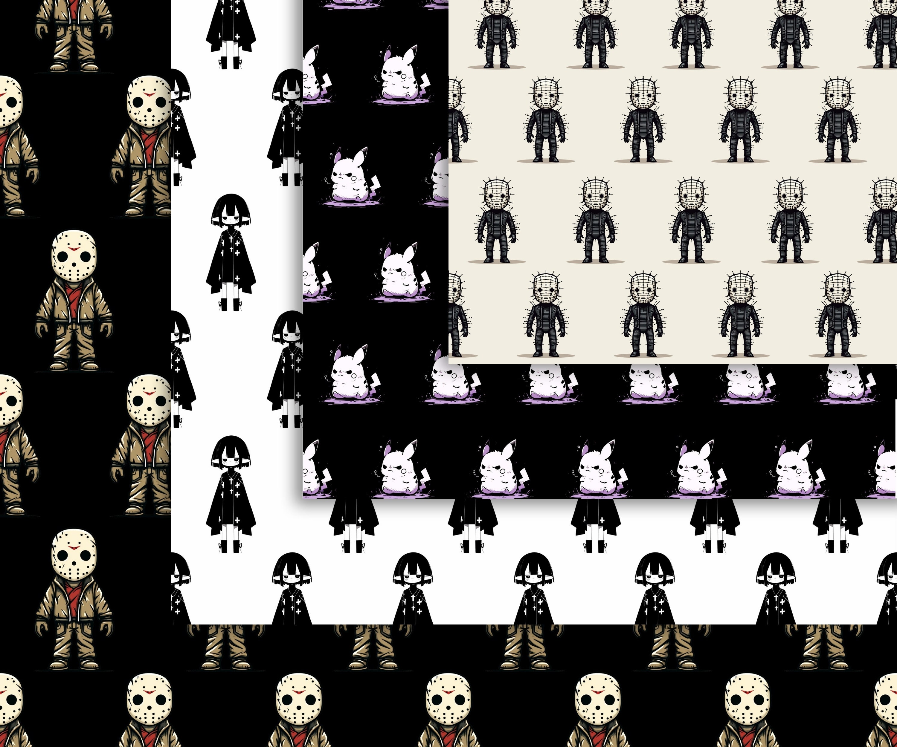 Chibi Pattern Design Gothic Chibi Patterns, 20 Creepy and Cute Seamless Digital Papers ...