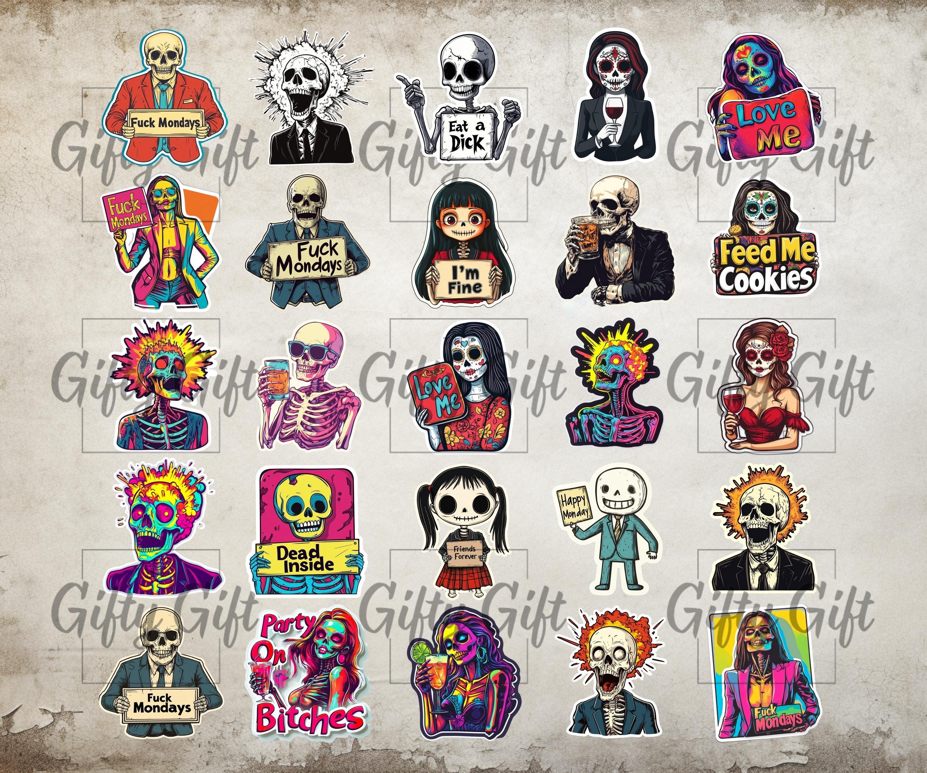 Skeleton Shells Sticker Skeleton Sticker Pack, 50 Skeleton Themed Digital Stickers, Stickers ...