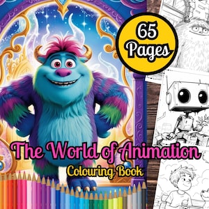 Animation Colouring Book, 65 Fun Animated Characters Colouring Pages, Adults & Teens, Fun Colouring Book, Digital Download Colouring Book