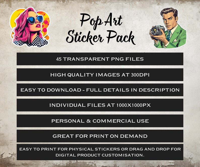 Pop Art Sticker Pack, 45 Retro Inspired Digital Stickers, Pop Art ...