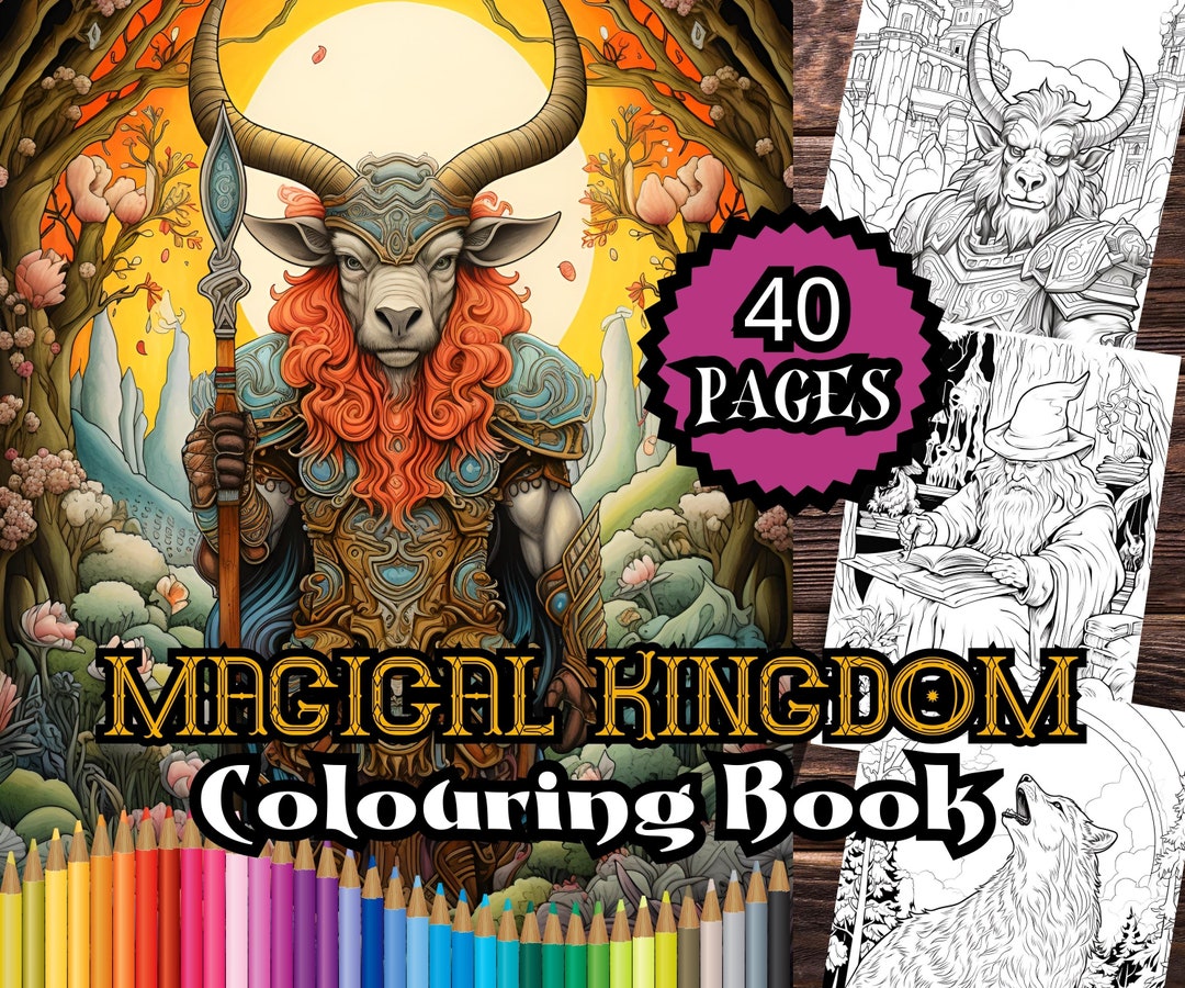 Magical Kingdom Colouring Book, 40 Printable Colouring Pages for