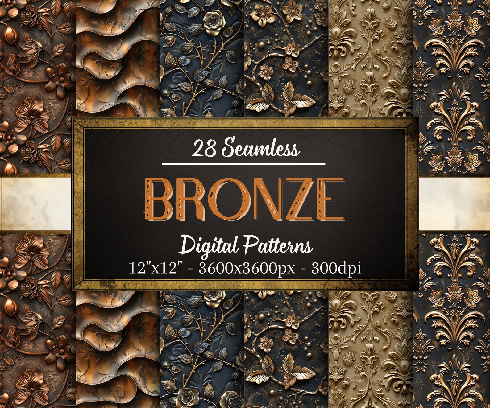 Bronze Digital Patterns, 28 Bronze Seamless Papers, Embossed Pattern ...